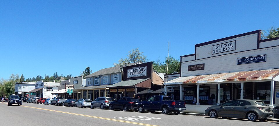 Wooden storefronts along Main Street in downtown Julian